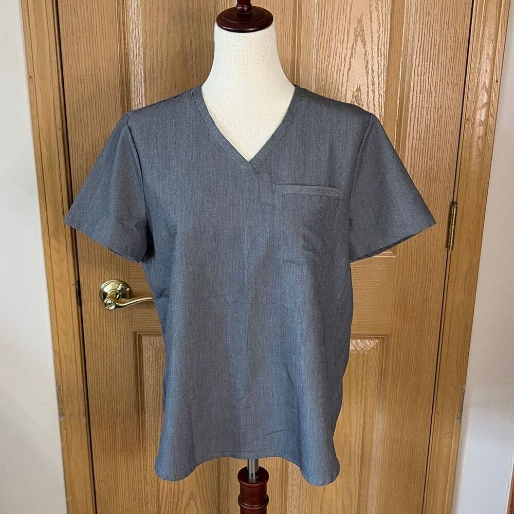 Fabletics Women’s Gray V-Neck Scrub Top Large Performance Work‎ Uniform